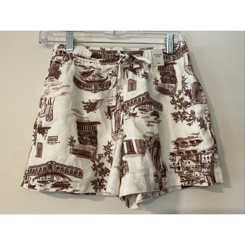 Abercrombie & Fitch Print Mid Rise Linen-Blend Pull-On Short Women's Size XXS (B